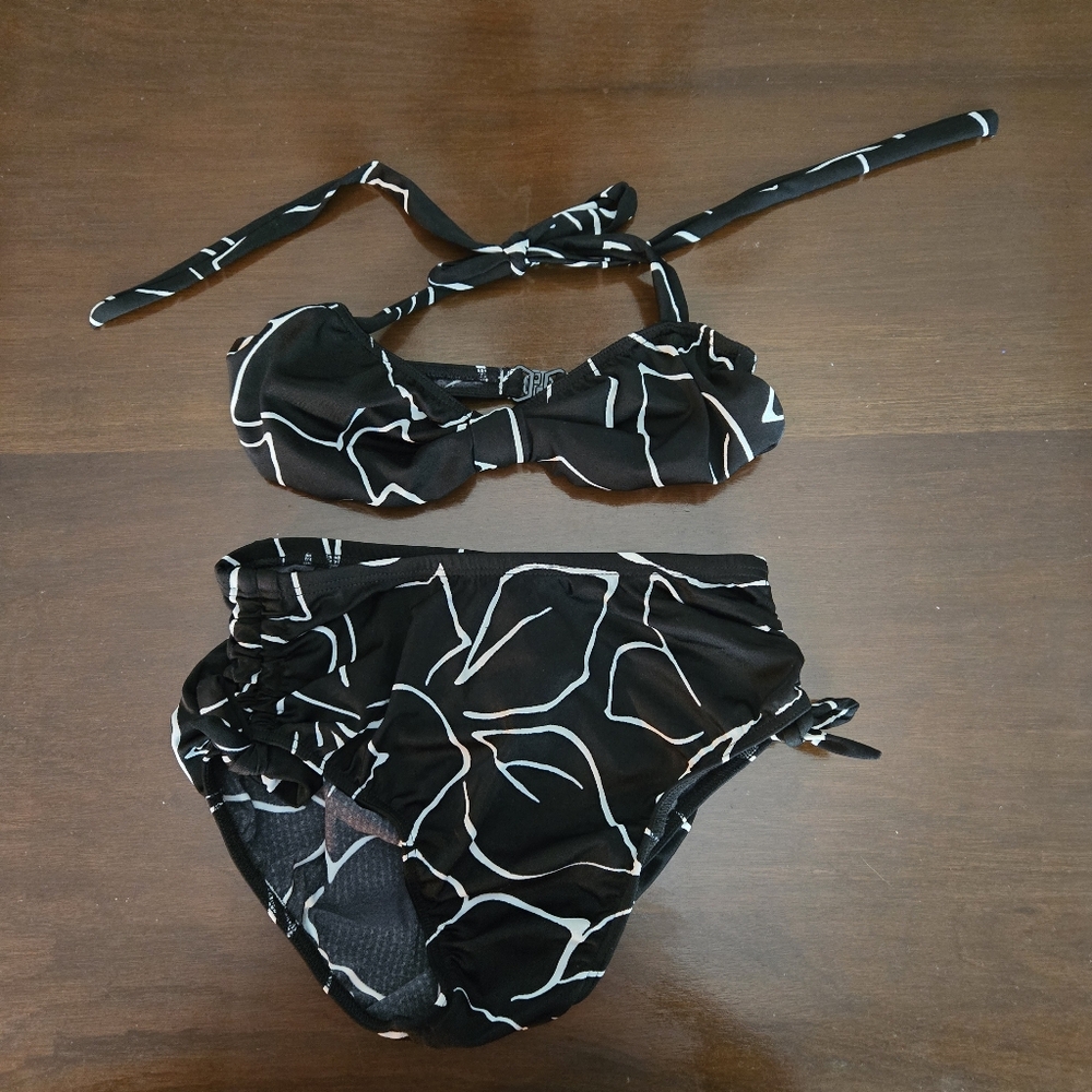 NWT Deadstock Vintage 90’s Bikini Set S Halter High Waist Rise Abstract Black